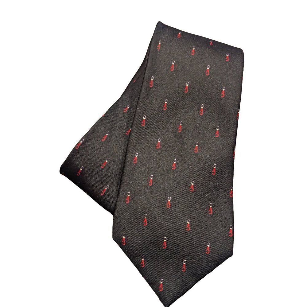Jsaco Men's 100% Silk Black With Red Lobster Clasp Pattern Neck Tie